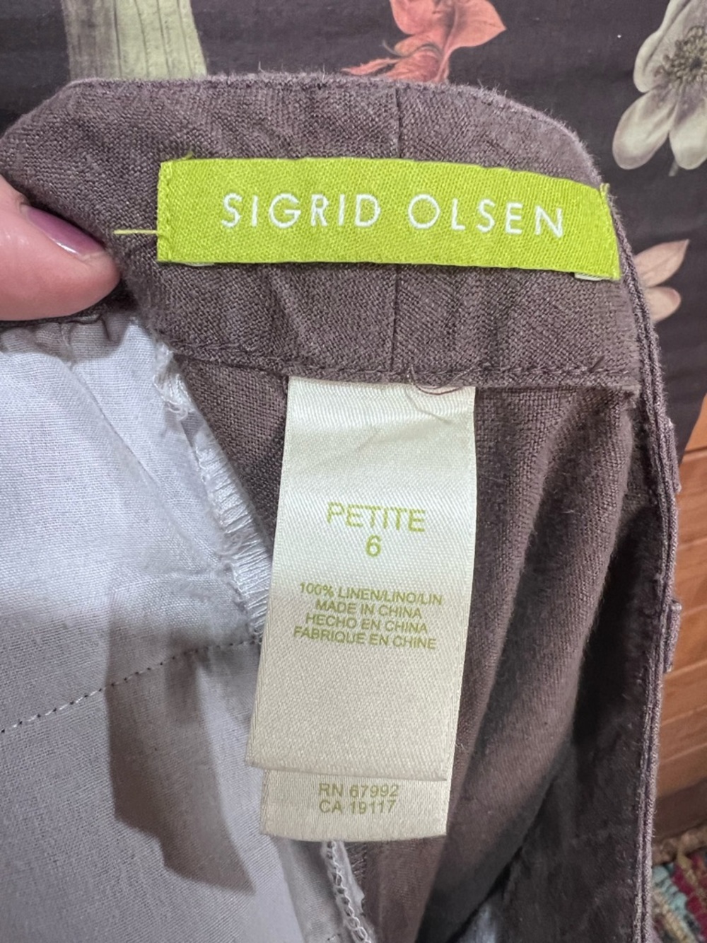 Sigrid Olsen 100% Linen Dark Taupe Matching Set Jacket Petite 8 Pants Petite 6 - Picture 13 of 15